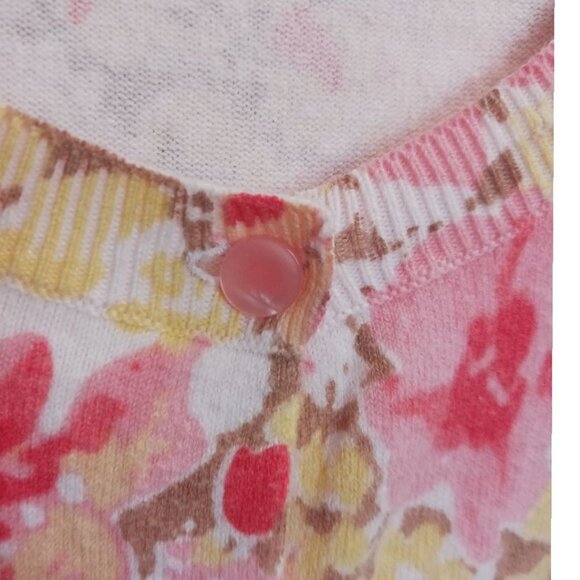 Merona Floral Print Cardigan Sweater Cotton Blend 3/4 Sleeves Mukticolor Small - Picture 4 of 10